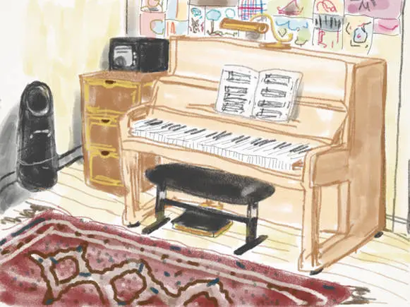 Tekening van de pianoles-studio van Lidwien Lauret